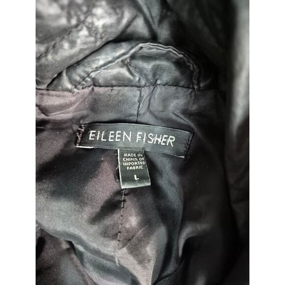 Eileen Fisher Quilted Puffer Coat Polyester/Rayon Black  Lightweight Hooded Sz L - Picture 6 of 7
